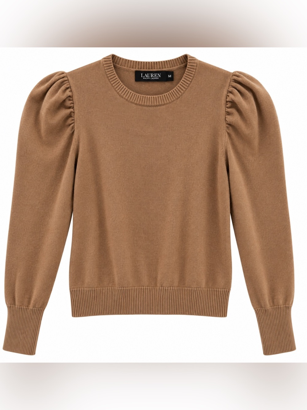 Lauren Ralph Lauren Women’s M Tan Puff Sleeve Crew Neck Sweater